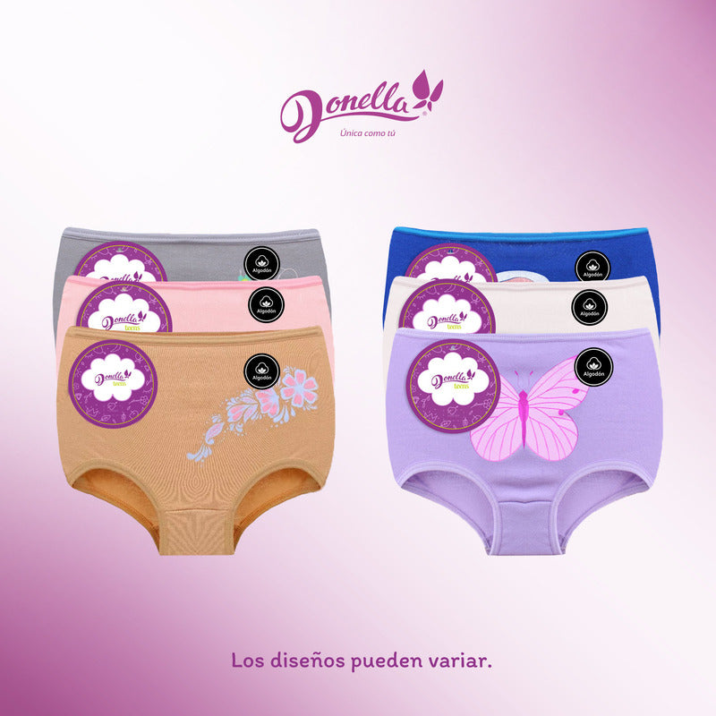 6 Pack Pantaleta Niña Donella Algodón Coquetas Durables