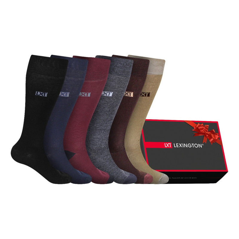 6 Pares Calcetín Hombre Vestir Diseño Algodón Licra Premium