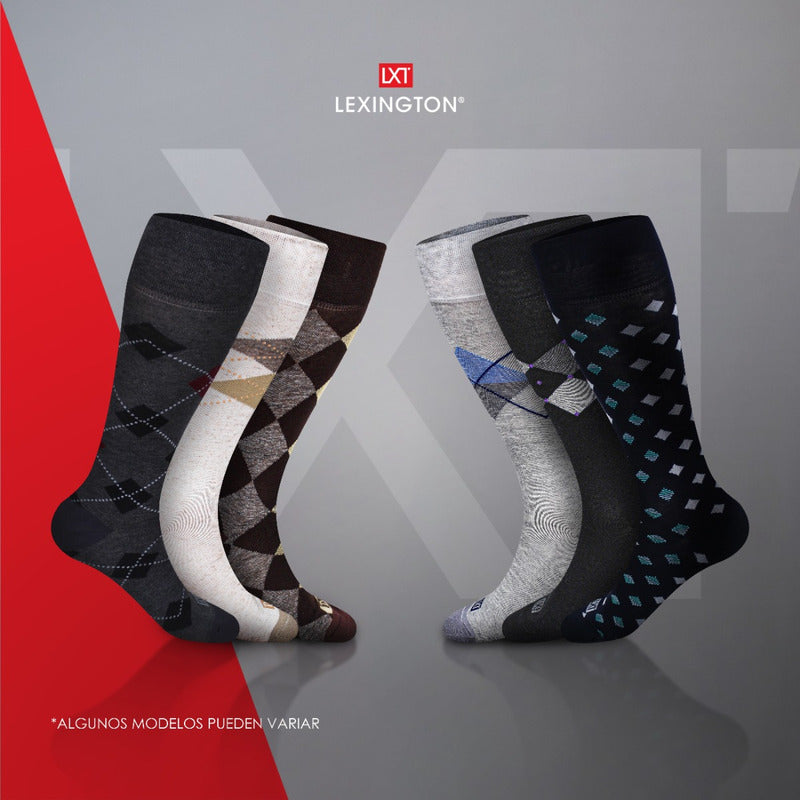 6 Pares Calcetín Hombre Vestir Diseño Algodón Licra Premium