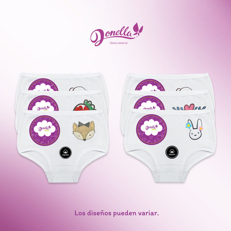 6 Pack Pantaleta Niña Donella Algodón Coquetas Durables