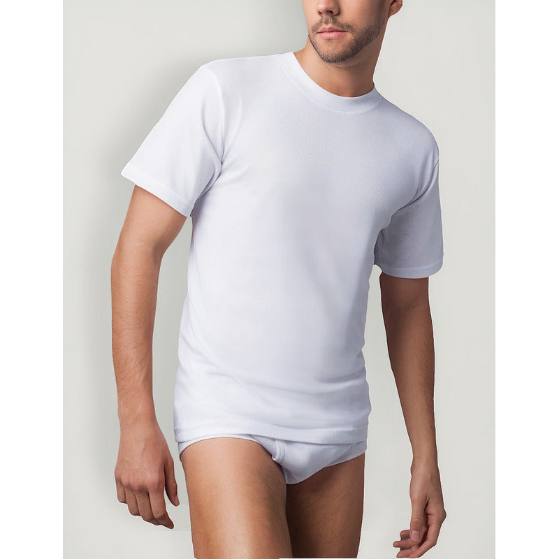 6 Pack Playera Hombre Cuello Redondo Algodón Afelpada