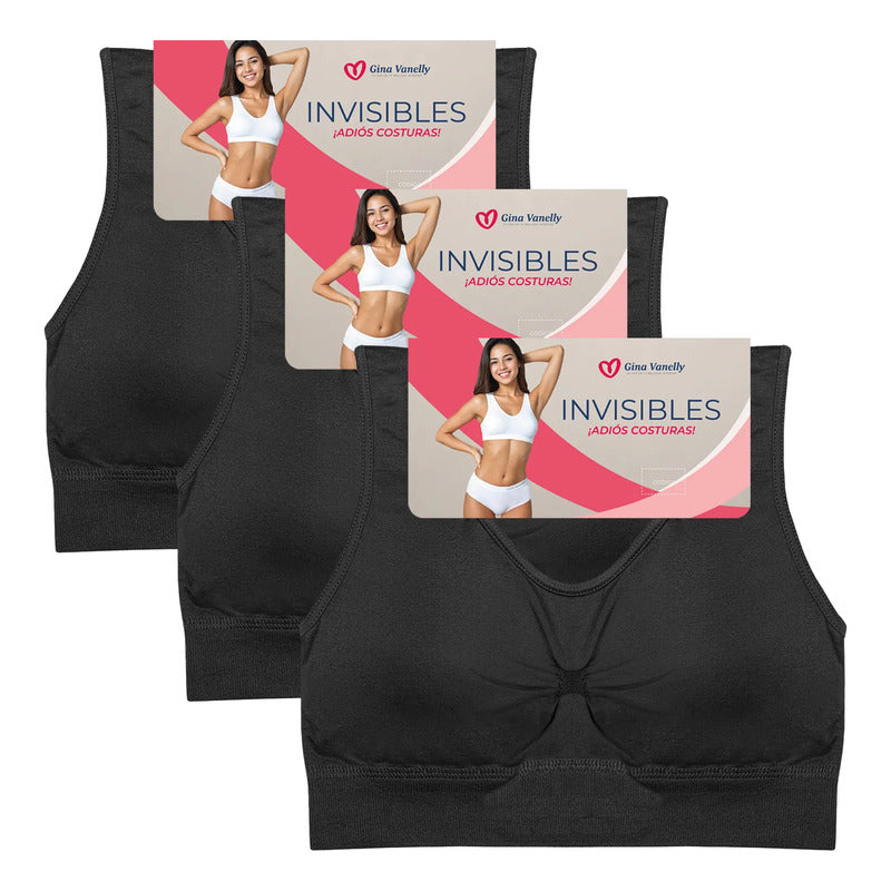 3 Pack Top Bra Deportivo Microfibra Premium Sin Costuras Negro Unitalla
