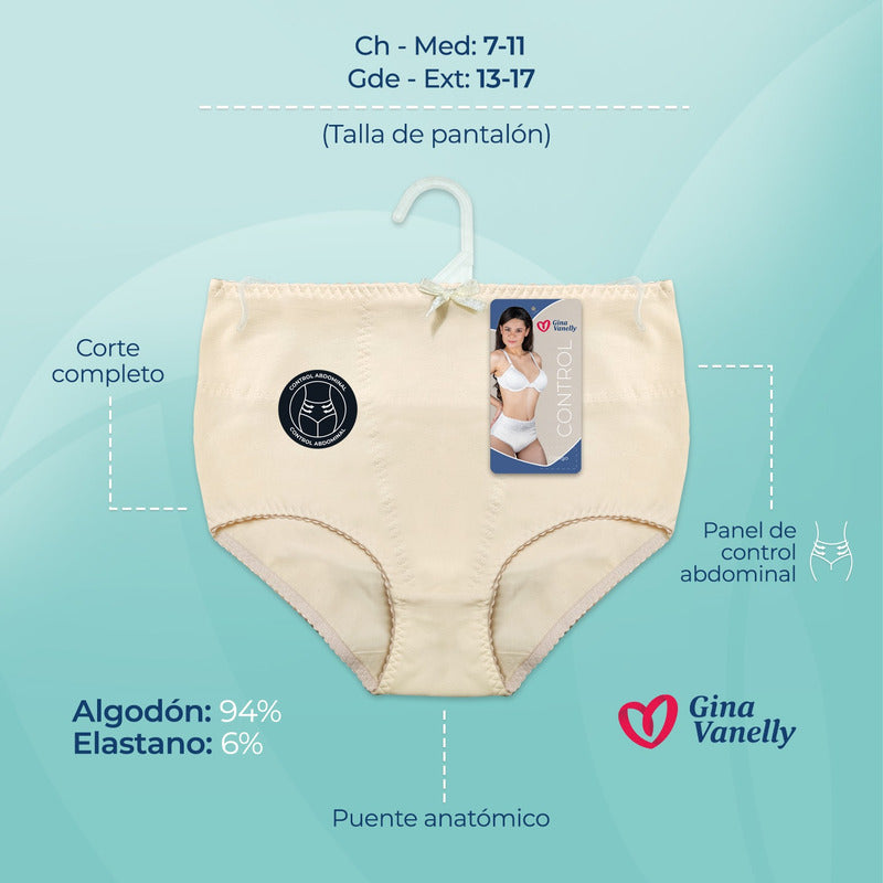 6 Pack Pantaleta Gina Vanelly Control Abdomen Algodón-licra