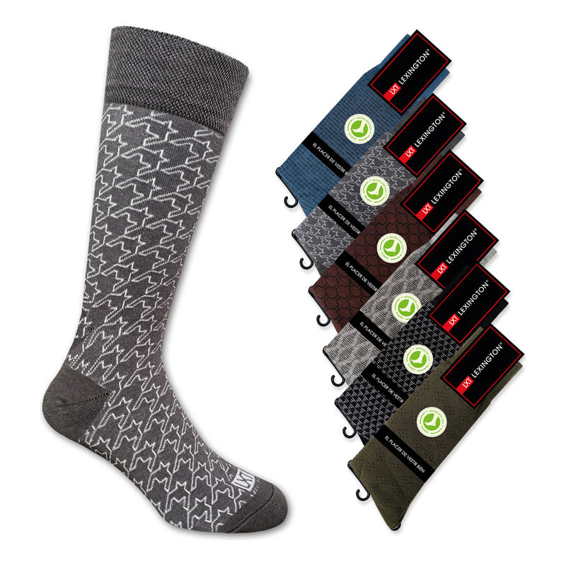 6 Pares Calcetín Hombre Vestir Diseño Algodón Licra Premium