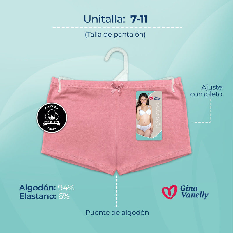 6 Pack Bóxer Gina Vanelly Mujer Algodón Licra Premium