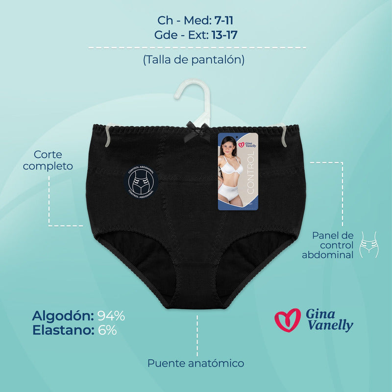 6 Pack Pantaleta Gina Vanelly Control Abdomen Algodón-licra