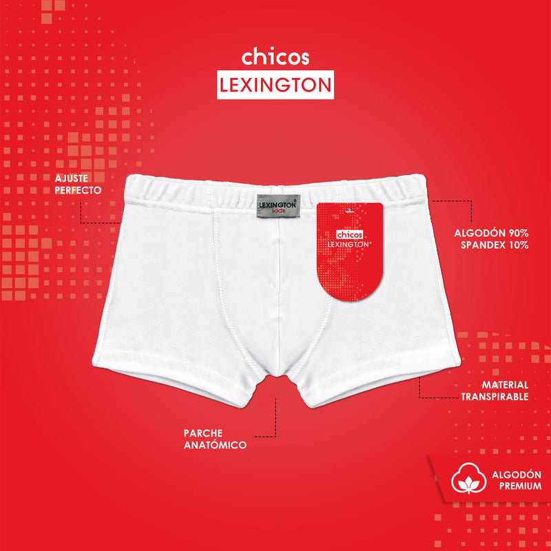 12 Pack Bóxer Niño Lexington Algodón Premium Ajuste Perfecto