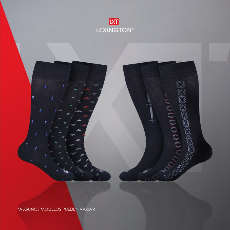 6 Pares Calcetín Hombre Vestir Diseño Algodón Licra Premium