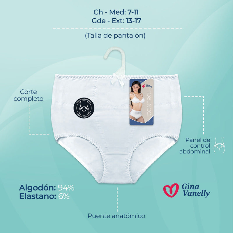 6 Pack Pantaleta Gina Vanelly Control Abdomen Algodón-licra