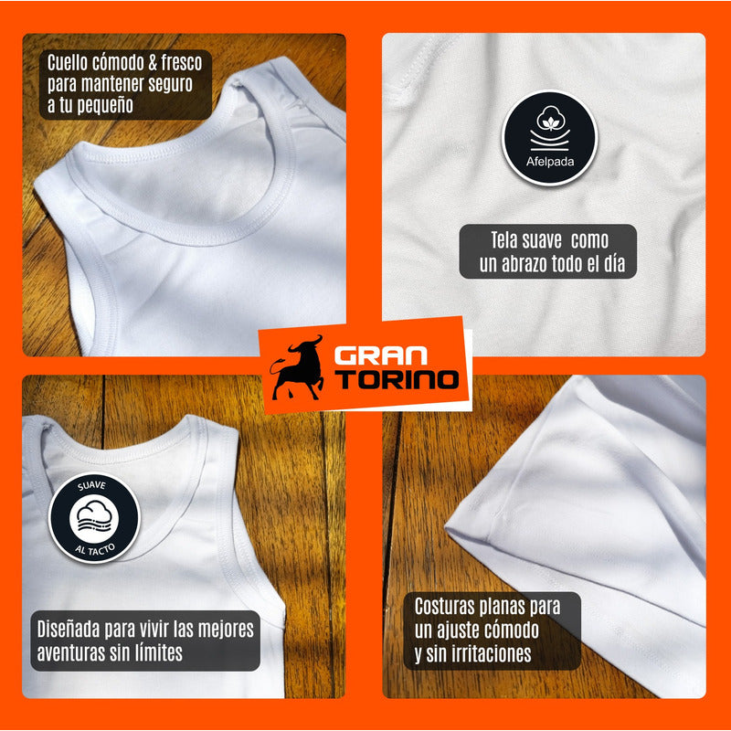 6 Pack Camiseta Niño Gran Torino Algodón Afelpada Sin Mangas