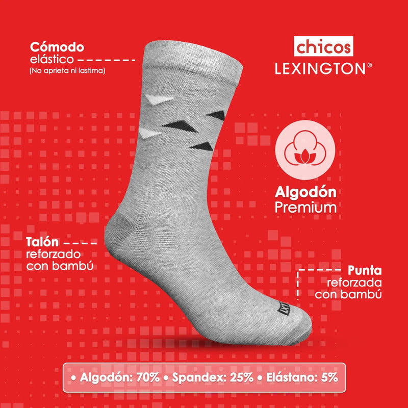 6 Pack Calcetín Lexington Niño Vestir Algodón Licra Premium