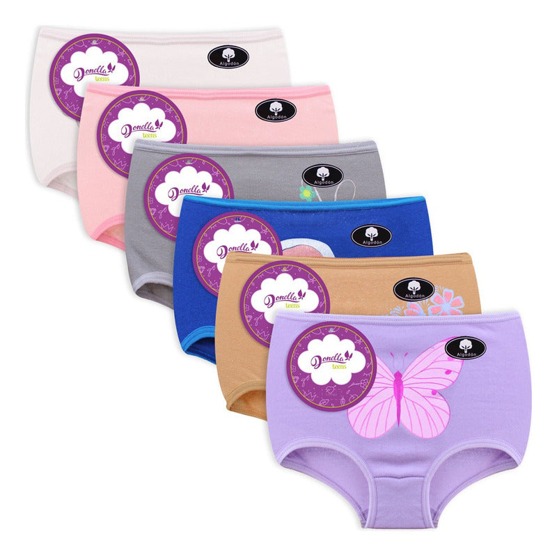 12 Pack Pantaleta Niña Donella Algodón Coquetas Durables