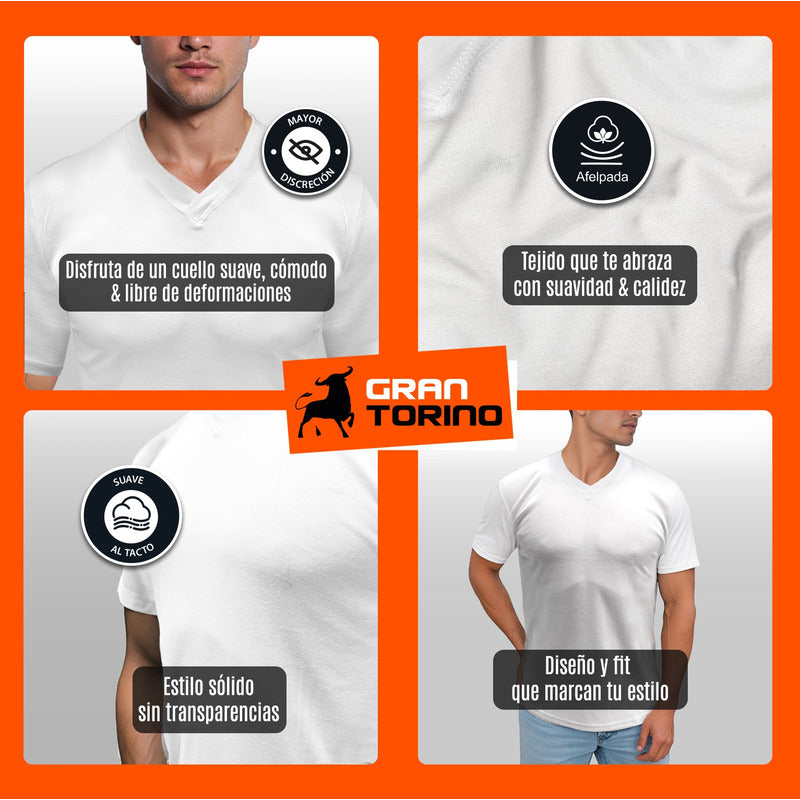 6 Pack Playera Hombre Cuello V Algodón Afelpada