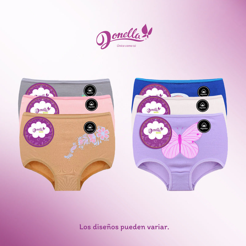 12 Pack Pantaleta Niña Donella Algodón Coquetas Durables