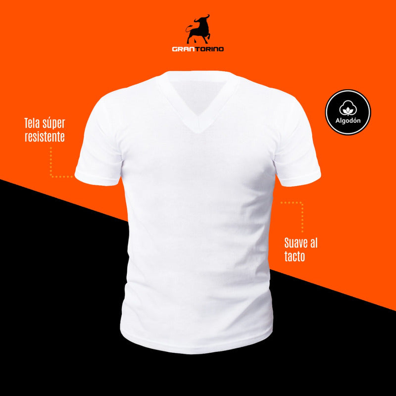 6 Pack Playera Hombre Cuello V Algodón Afelpada