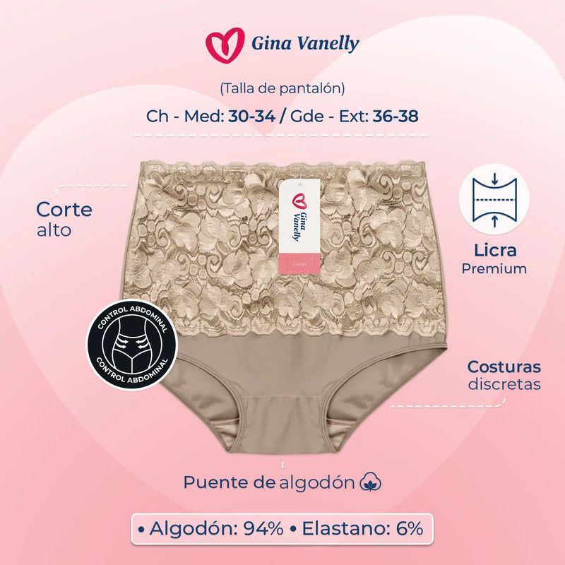 6 Pack Pantaleta Gina Vanelly Venecia Control Abdomen Licra