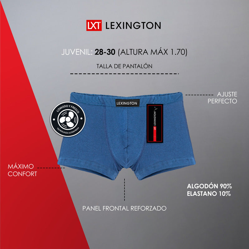 12 Pack Bóxer Niño Lexington Juvenil Algodón Premium