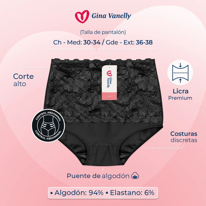 6 Pack Pantaleta Gina Vanelly Venecia Control Abdomen Licra