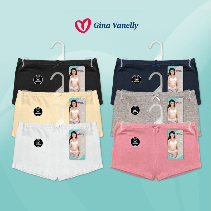 6 Pack Bóxer Gina Vanelly Mujer Algodón Licra Premium