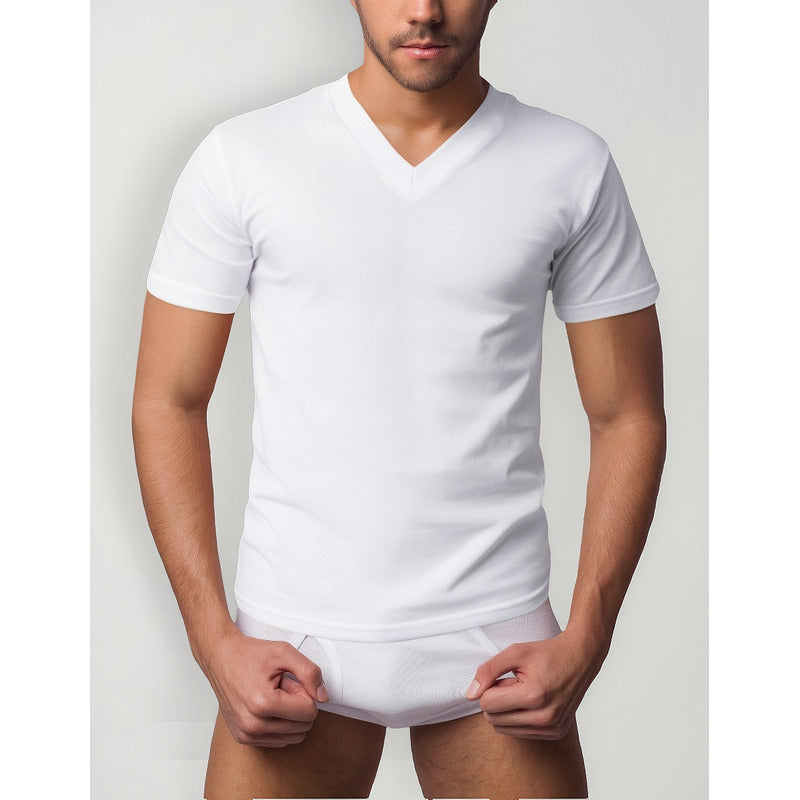 6 Pack Playera Hombre Cuello V Algodón Afelpada