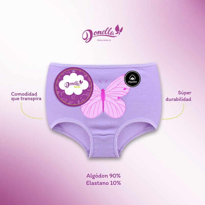 6 Pack Pantaleta Niña Donella Algodón Coquetas Durables