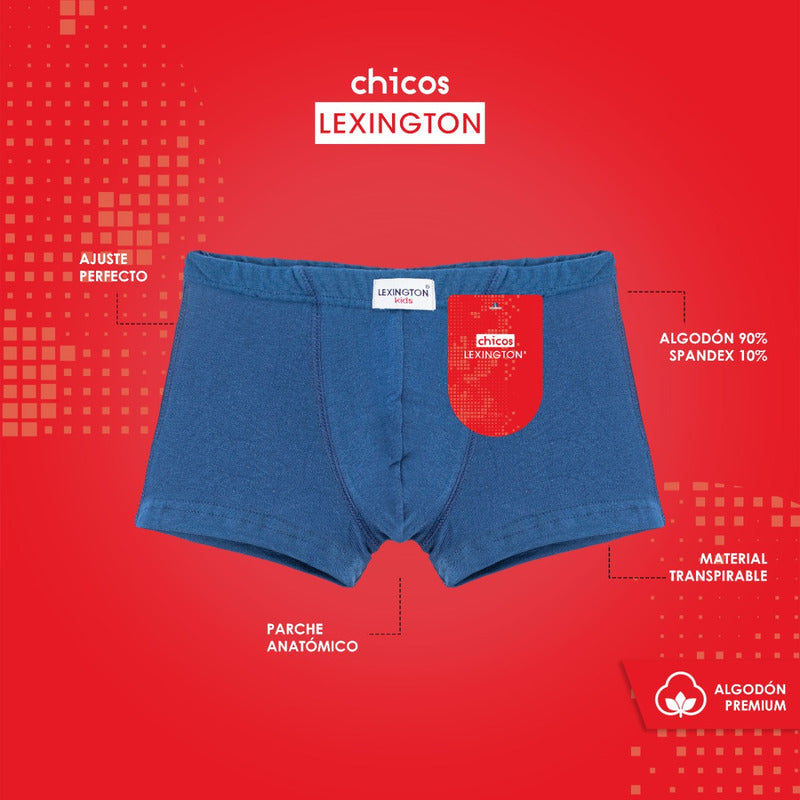 6 Pack Bóxer Niño Lexington Algodón Premium Ajuste Perfecto