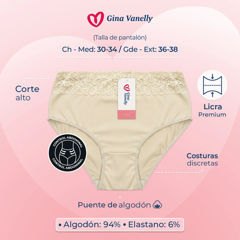 6 Pack Pantaleta Gina Vanelly Montreal Control Abdomen Licra Surtido Ch-med
