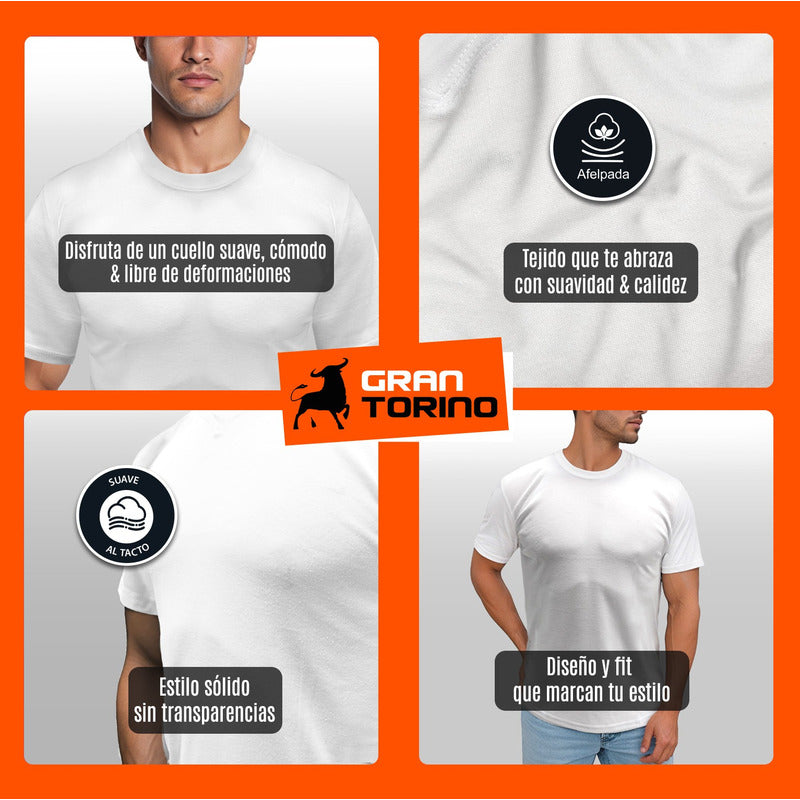 6 Pack Playera Hombre Cuello Redondo Algodón Afelpada