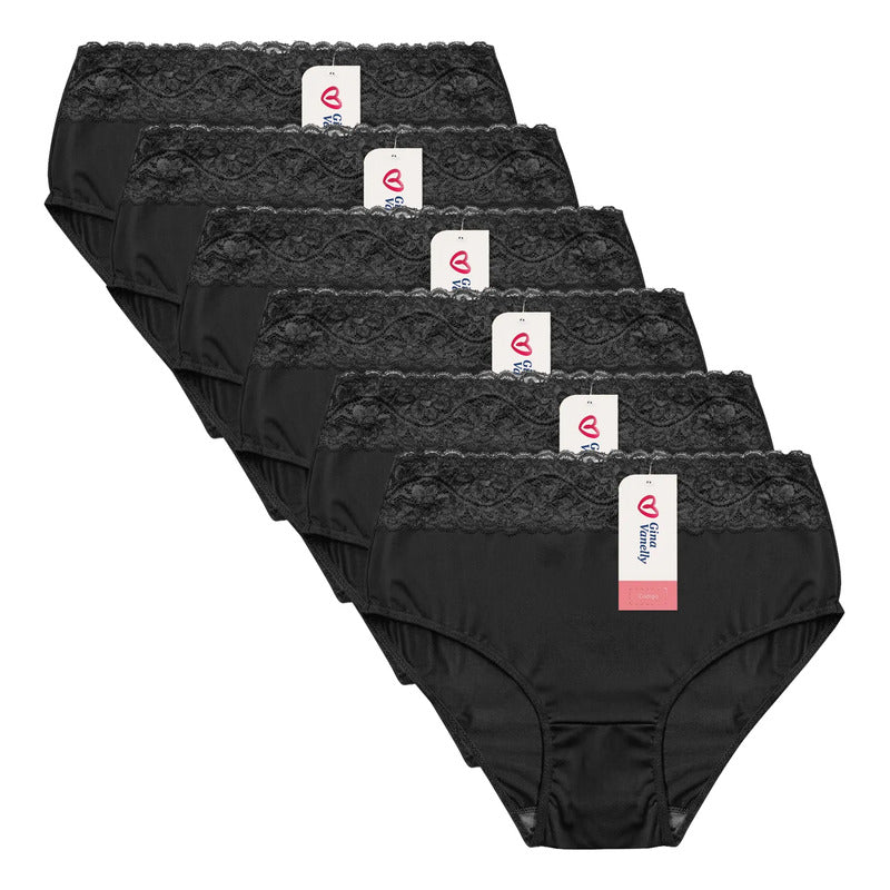 6 Pack Pantaleta Gina Vanelly Montreal Control Abdomen Licra Negro Gde-ext