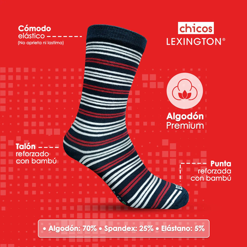 6pack Calcetines Niño Lexington Vestir Algodón Licra Premium
