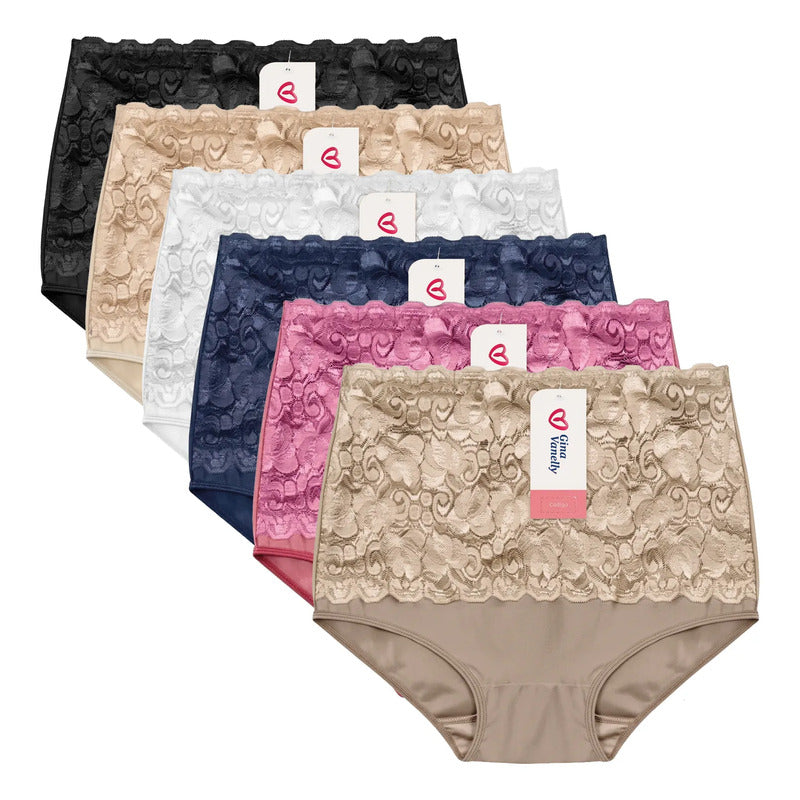 6 Pack Pantaleta Gina Vanelly Venecia Control Abdomen Licra