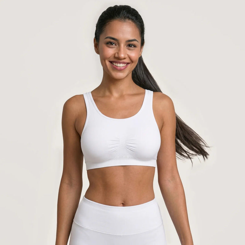 Top Bra Deportivo Microfibra Premium Sin Costuras Blanco Unitalla
