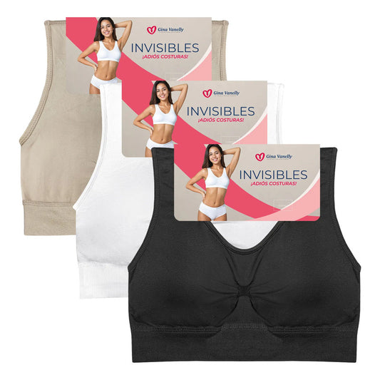 3 Pack Top Bra Deportivo Microfibra Premium Sin Costuras 1 Negro 1 Blanco 1 Nude Unitalla