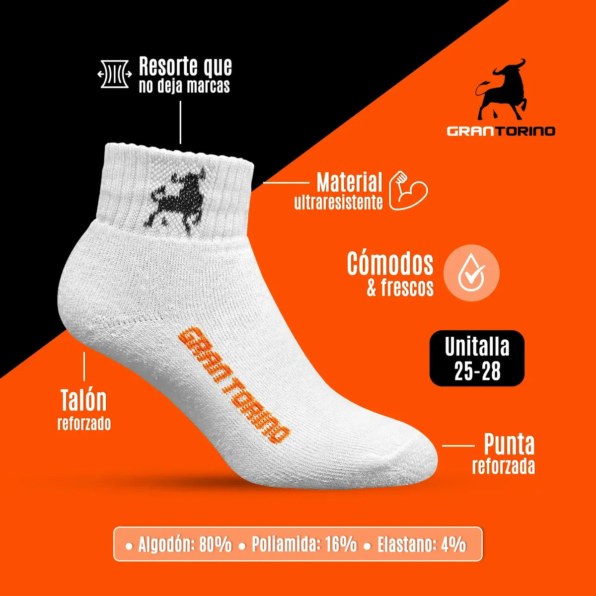 12 Pares Tines Deportivos Gran Torino Algodón Super Durables