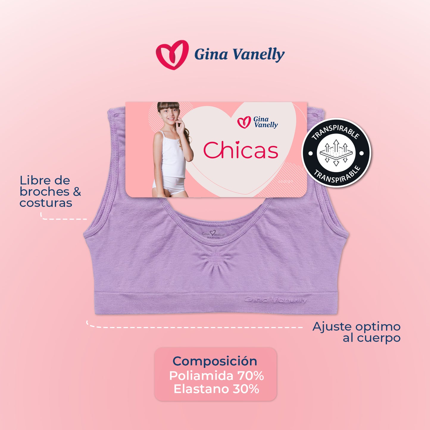 6 Pack Top Corpiño Gina Vanelly Niña Microfibra Premium
